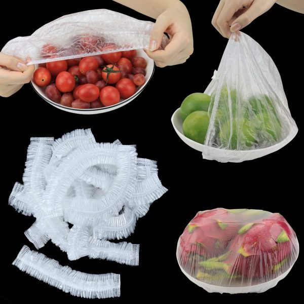 100pcs Disposable Food Cover Kithchen Refrigerator Fruit Food Stretch Leftovers Protection Flim Dustproof Bowls Cups Caps Bag.