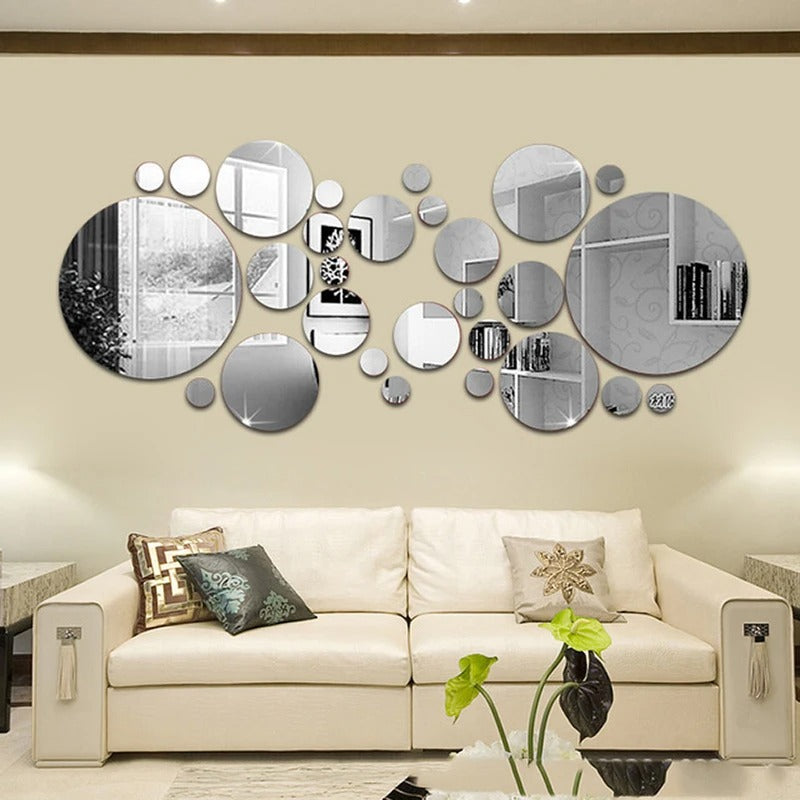 26/32pcs Round 3D Mirror Wall Sticker 15cm DIY TV Background Living Room Stickers Wall Decor Bedroom Bathroom Home Decoration