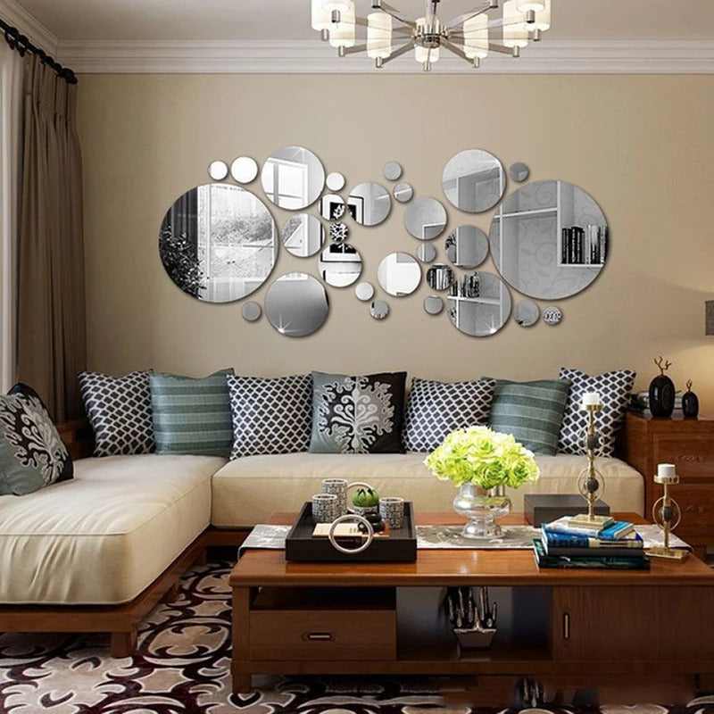 26/32pcs Round 3D Mirror Wall Sticker 15cm DIY TV Background Living Room Stickers Wall Decor Bedroom Bathroom Home Decoration