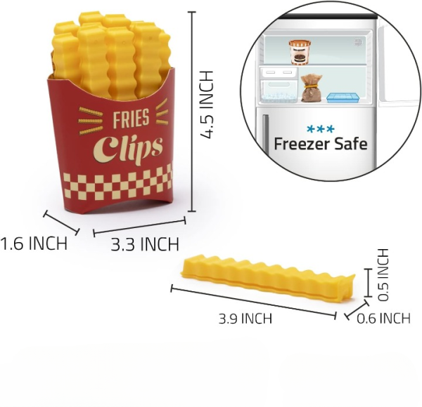 12pcs Set Creative French Fries Bag Sealer With Holder Fridge Magnet Bag