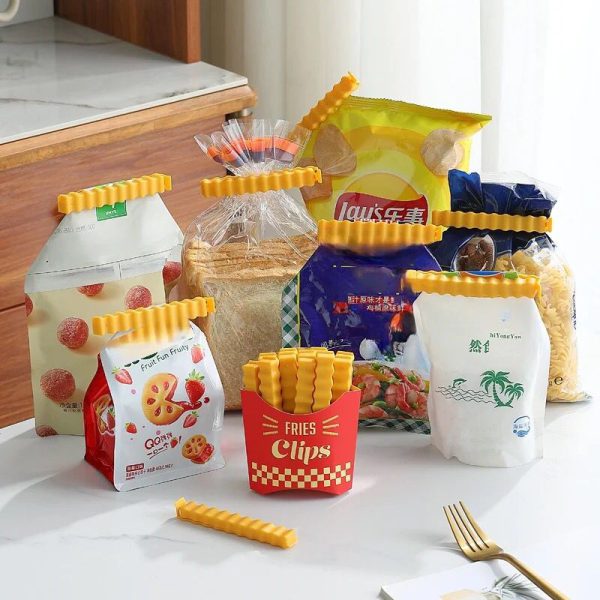 12pcs Set Creative French Fries Bag Sealer With Holder Fridge Magnet Bag