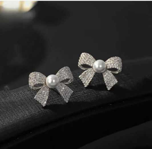 Korean Elegant Zircon Bow Style Earrings