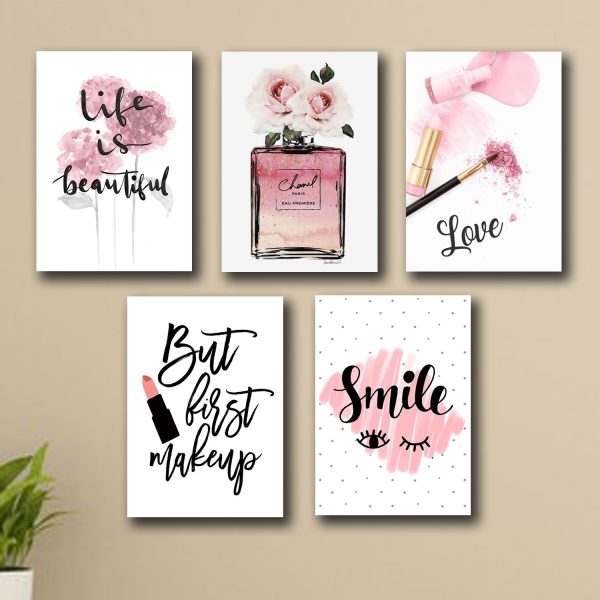 Set Of 5 Make Up Themed Wooden Sticky Phototile Frames