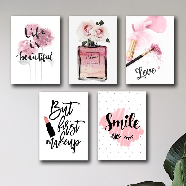 Set Of 5 Make Up Themed Wooden Sticky Phototile Frames